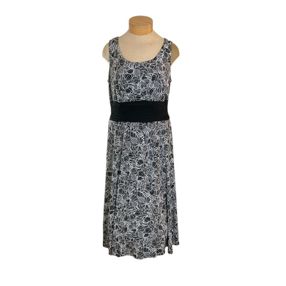 Perceptions Women's 16W Black White Dress Floral Print Scoop Neck Sleeveless - Picture 1 of 15